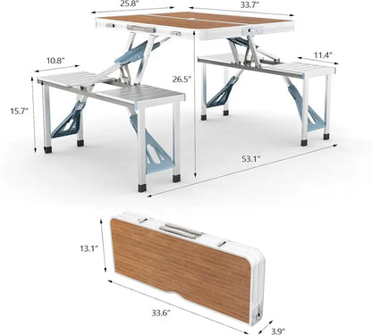 💥Clearance Sale 🪑 4FT Folding Picnic Table Set ⛱️ w/ 4 Seats & Umbrella Hole 🏕️ BBQ Travel RV Table