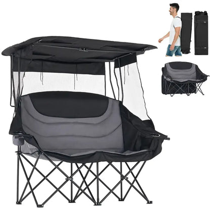 💥Clearance Sale ⛱️ XXL Double Camping Chair 🪑 Padded Loveseat w/ Shade Canopy 🌿 Outdoor Lounge