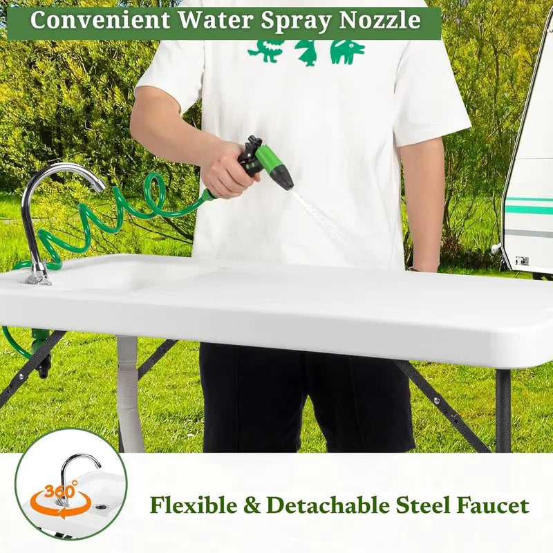 💥Clearance Sale 🐟 Folding Fish Cleaning Table 🪣 Stainless Steel Sink 🚿 Portable Outdoor Prep Station
