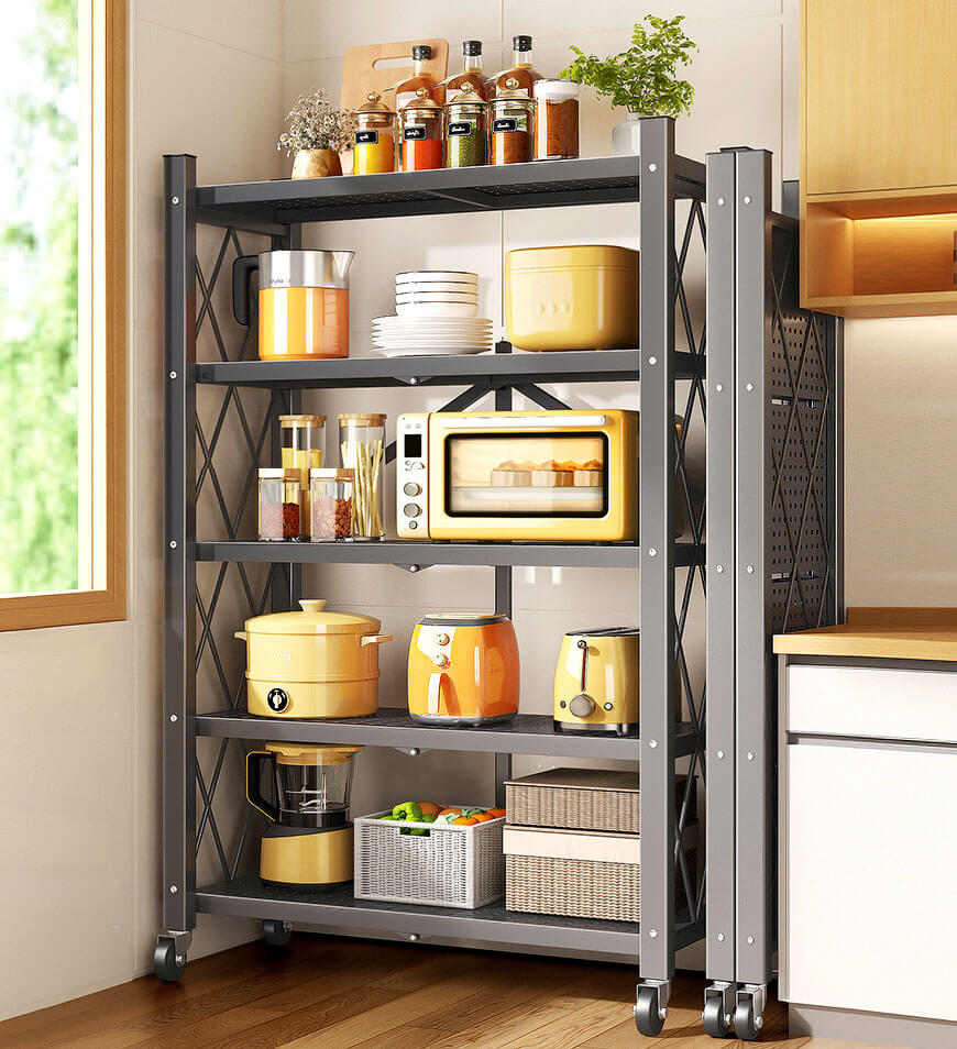 🔥Heavy Duty Foldable Metal Organizer Shelves with Wheels Great for Garage Kitchen