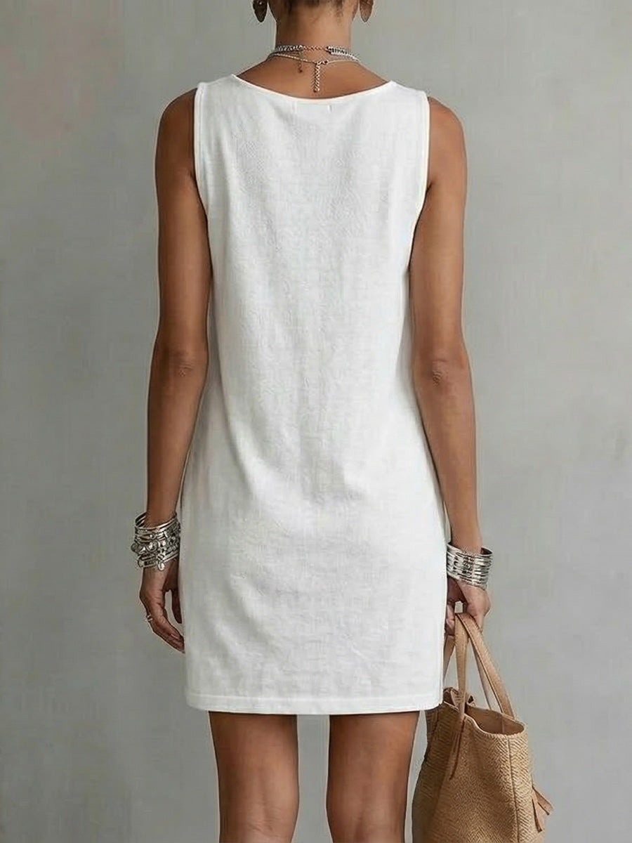 💝💝Draped-neck Sleeveless Cotton Dress