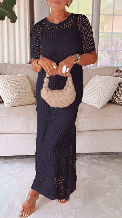 🤩🤩Elegant Knit Mesh Layered Two-Piece Maxi Dress (Buy 2 Free Shipping)