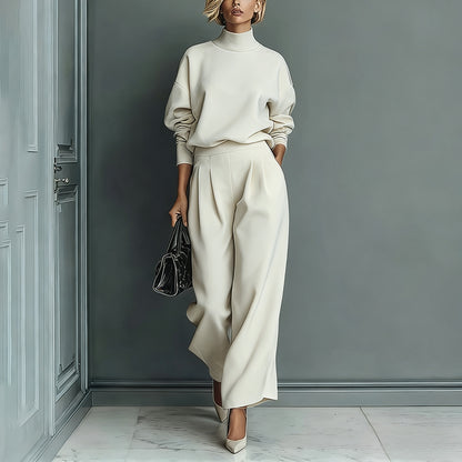🤩🤩Stylish Velvet Turtleneck Long-sleeved Top and Casual Pocket Wide-leg Pants Set