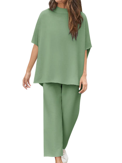 ⏰Hot Sale- Women's 3/4 Batwing Sleeve Capelet Wide Leg Pants Set(Buy 2 Free Shipping)