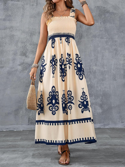 🤩🤩Womens Casual Sleeveless Square Neck Floral Aline Smocked Dresses with Pockets