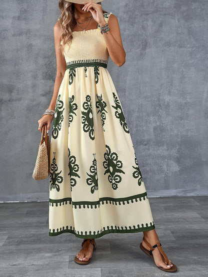 🤩🤩Womens Casual Sleeveless Square Neck Floral Aline Smocked Dresses with Pockets