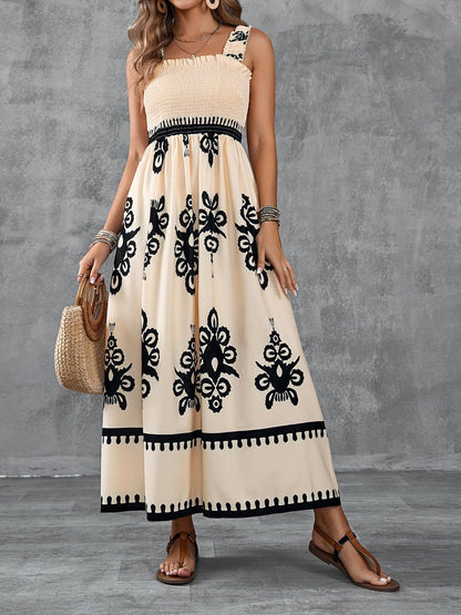 🤩🤩Womens Casual Sleeveless Square Neck Floral Aline Smocked Dresses with Pockets