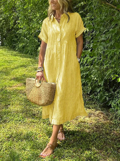 🤩🤩 Striped Lapel Button Down Shirt Dress | With Functional Pockets