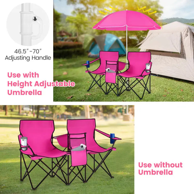 💥Clearance Sale 🪑 Double Camping Chairs ⛱️ w/ Umbrella & Cooler Bag 🧃 Outdoor Folding Set