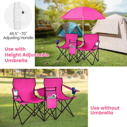 💥Clearance Sale 🪑 Double Camping Chairs ⛱️ w/ Umbrella & Cooler Bag 🧃 Outdoor Folding Set