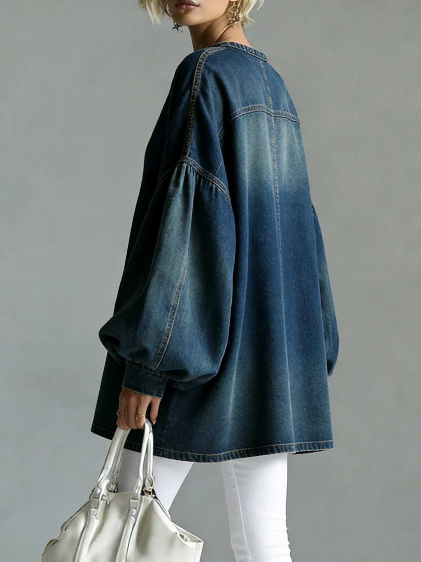Women's V-neck Long-sleeved Casual Loose Denim Top