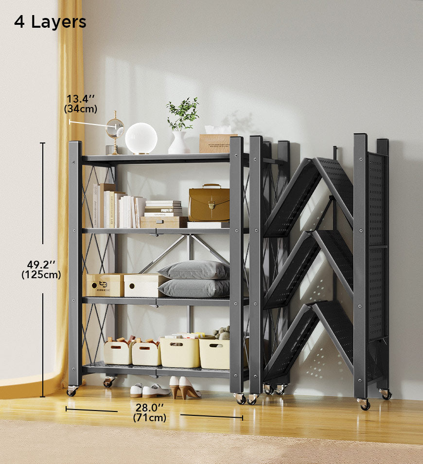 🔥Heavy Duty Foldable Metal Organizer Shelves with Wheels Great for Garage Kitchen