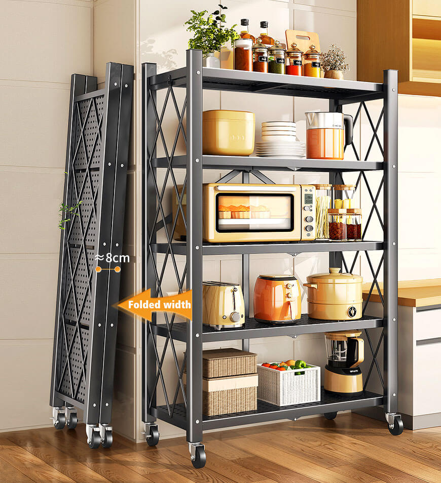 🔥Heavy Duty Foldable Metal Organizer Shelves with Wheels Great for Garage Kitchen
