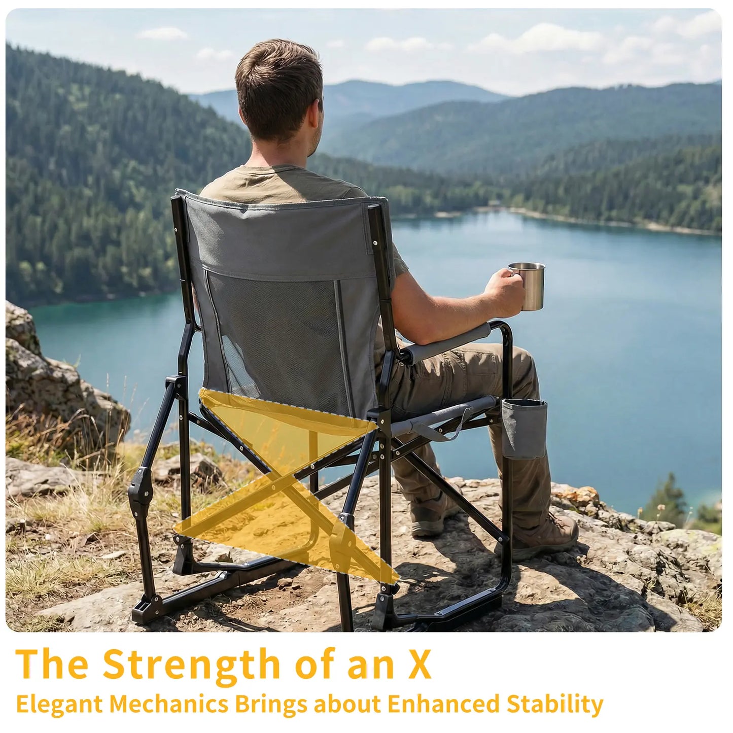 💥Clearance Sale Folding Camping Rocker Chair 🪑 Extra Wide Comfort 🌿 Padded High Back 💪