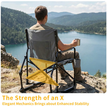 💥Clearance Sale Folding Camping Rocker Chair 🪑 Extra Wide Comfort 🌿 Padded High Back 💪