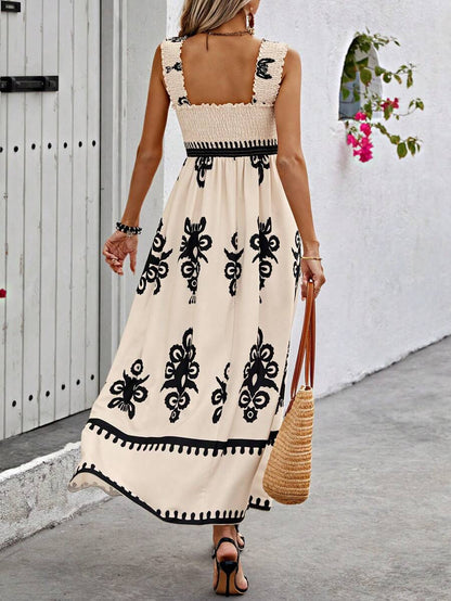 🤩🤩Womens Casual Sleeveless Square Neck Floral Aline Smocked Dresses with Pockets