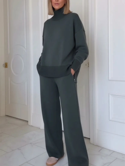 💝💝Casual Travel Stand Collar Side Zipper Top Straight Pants Two-Piece Set
