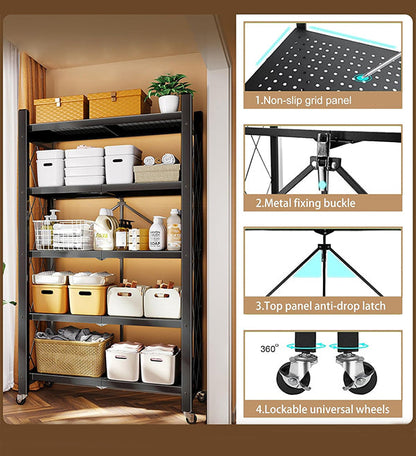 🔥Heavy Duty Foldable Metal Organizer Shelves with Wheels Great for Garage Kitchen