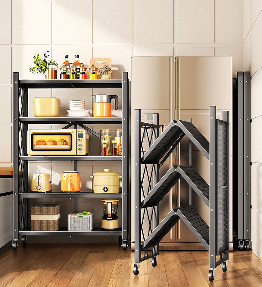 🔥Heavy Duty Foldable Metal Organizer Shelves with Wheels Great for Garage Kitchen