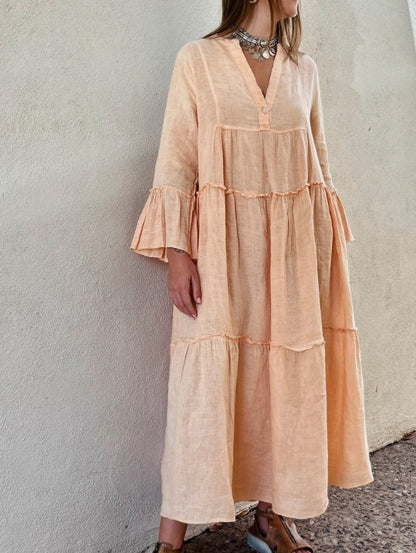 Loose-fit Casual Linen And Cotton Dress
