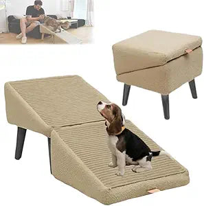 🐶2-in-1 Convertible Wooden Home Step Stool Dog Ramp Stairs