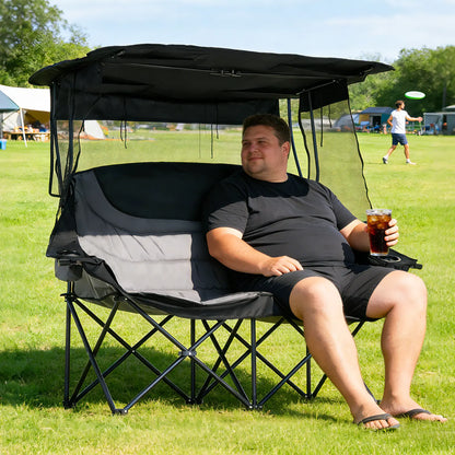 💥Clearance Sale ⛱️ XXL Double Camping Chair 🪑 Padded Loveseat w/ Shade Canopy 🌿 Outdoor Lounge