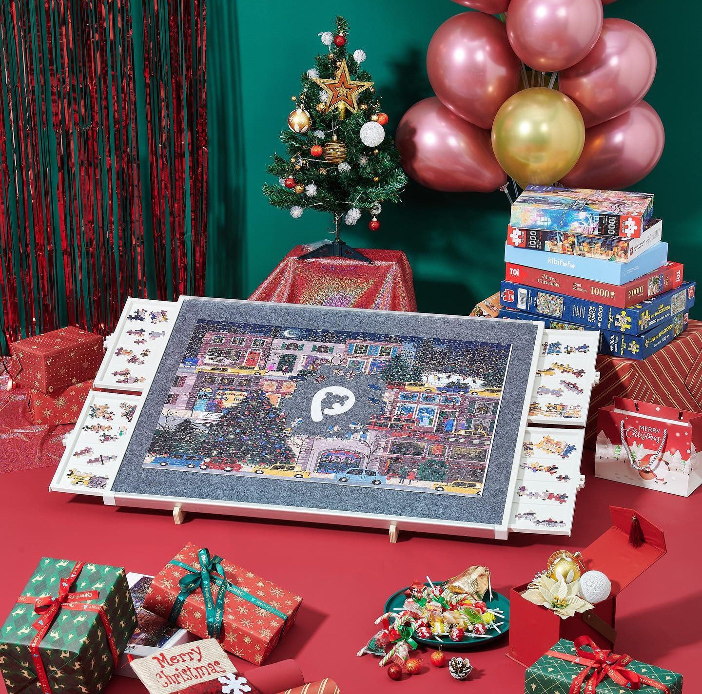 🎁Rotating Puzzle Board with Drawers and Cover,Tilt&Lazy Susan💥Buy 2 Get 2 Free
