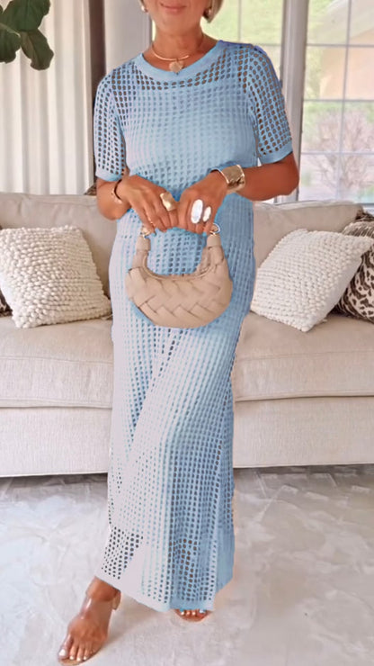 🤩🤩Elegant Knit Mesh Layered Two-Piece Maxi Dress (Buy 2 Free Shipping)
