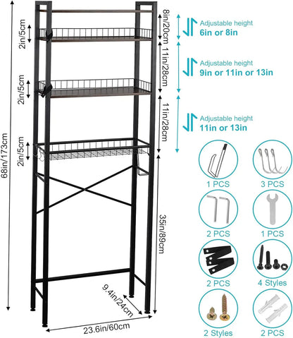 ✨4‑Tier Toilet Side Storage Organizer 🧻Multi‑Hook Design  LIMITED DEAL