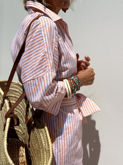 🤩🤩Classic Striped Lace-Up Shirt Dress