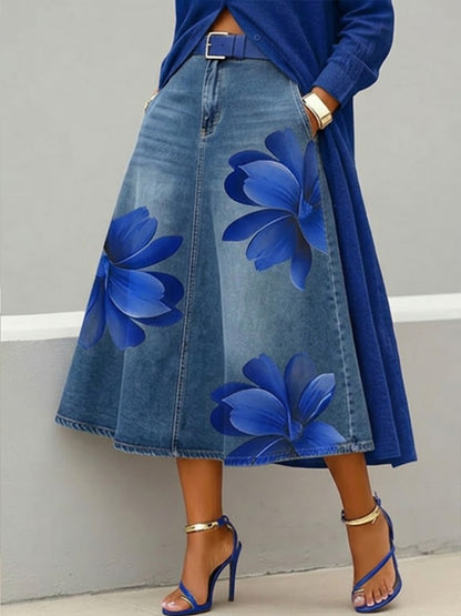 📦📦LAST DAY SAVE 49% ⏰Casual Artistic Floral-print A-line Denim Skirt
