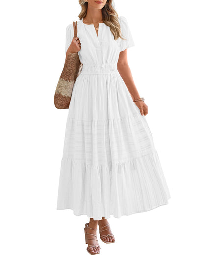 🤩🤩Women's Lightweight Short Sleeve V Neck Elastic Waist Dresses