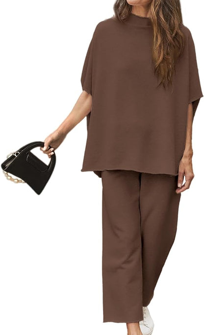 ⏰Hot Sale- Women's 3/4 Batwing Sleeve Capelet Wide Leg Pants Set(Buy 2 Free Shipping)