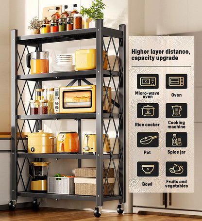 🔥Heavy Duty Foldable Metal Organizer Shelves with Wheels Great for Garage Kitchen