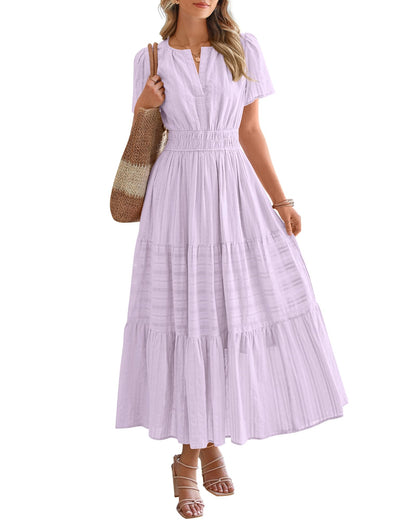 🤩🤩Women's Lightweight Short Sleeve V Neck Elastic Waist Dresses