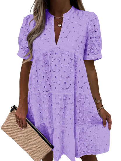 🤩🤩Women’s Lace Dresses Eyelet Casual Flowy Babydoll Swing