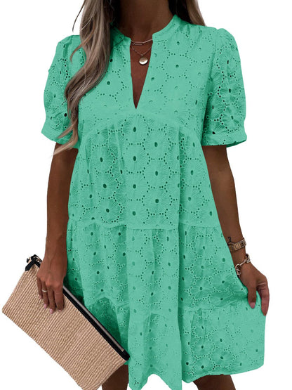 🤩🤩Women’s Lace Dresses Eyelet Casual Flowy Babydoll Swing