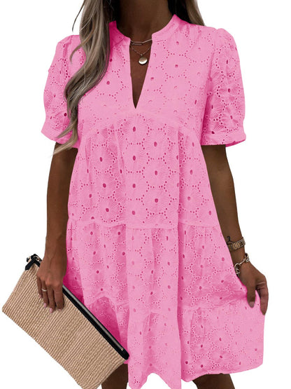 🤩🤩Women’s Lace Dresses Eyelet Casual Flowy Babydoll Swing