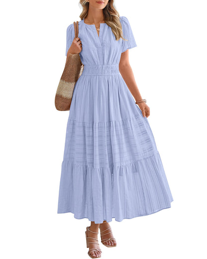 🤩🤩Women's Lightweight Short Sleeve V Neck Elastic Waist Dresses