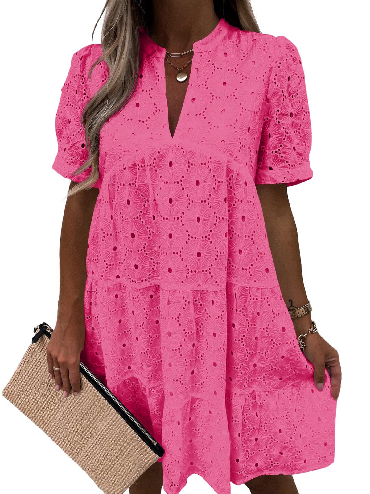 🤩🤩Women’s Lace Dresses Eyelet Casual Flowy Babydoll Swing