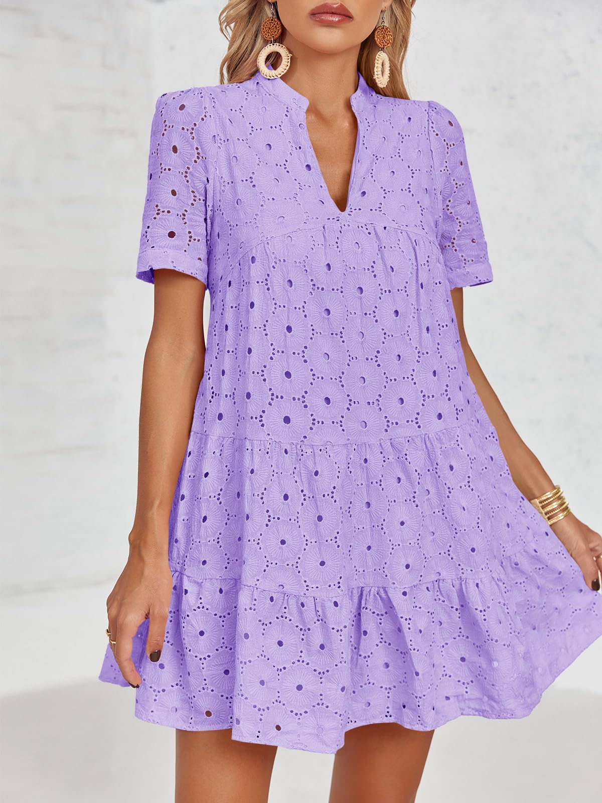🤩🤩Women’s Lace Dresses Eyelet Casual Flowy Babydoll Swing