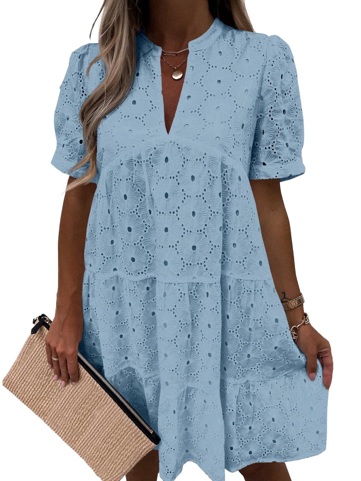 🤩🤩Women’s Lace Dresses Eyelet Casual Flowy Babydoll Swing