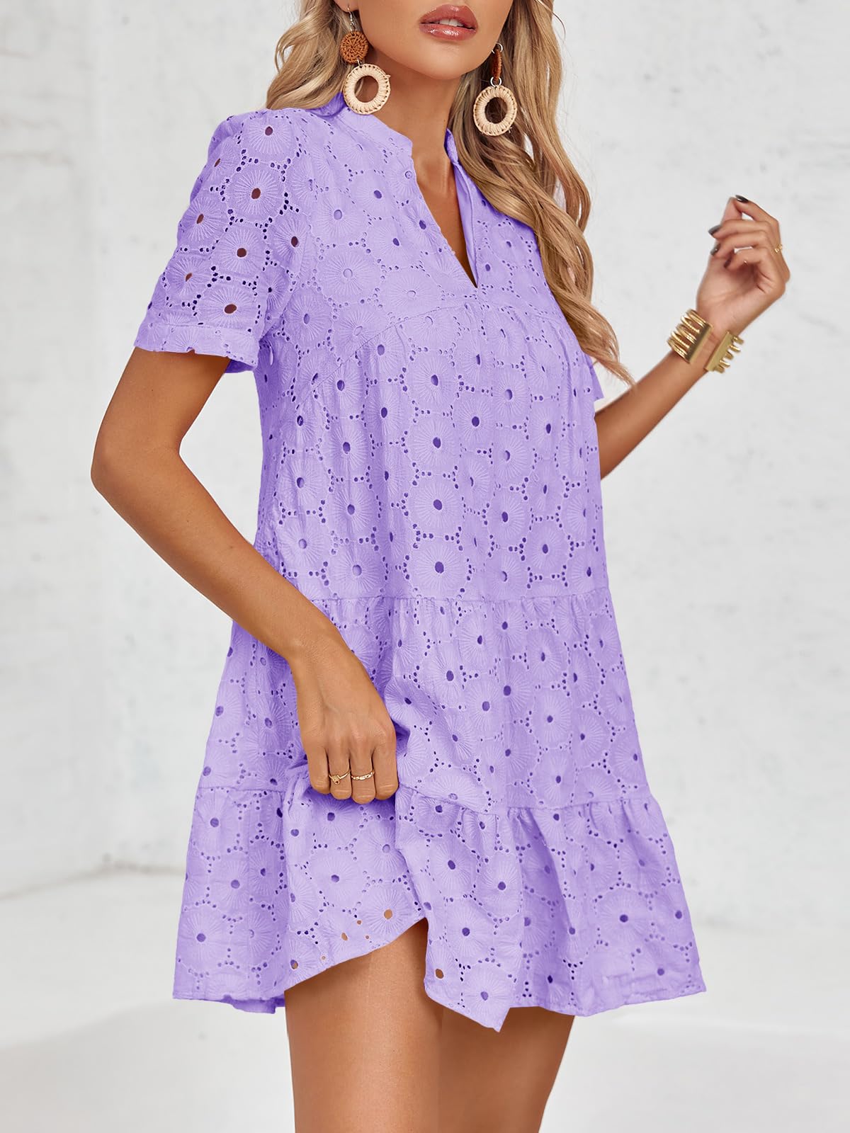 🤩🤩Women’s Lace Dresses Eyelet Casual Flowy Babydoll Swing