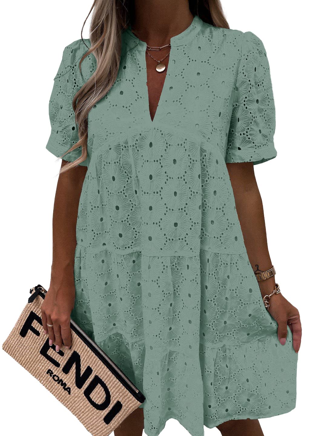 🤩🤩Women’s Lace Dresses Eyelet Casual Flowy Babydoll Swing