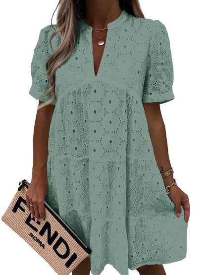 🤩🤩Women’s Lace Dresses Eyelet Casual Flowy Babydoll Swing