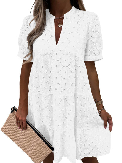 🤩🤩Women’s Lace Dresses Eyelet Casual Flowy Babydoll Swing