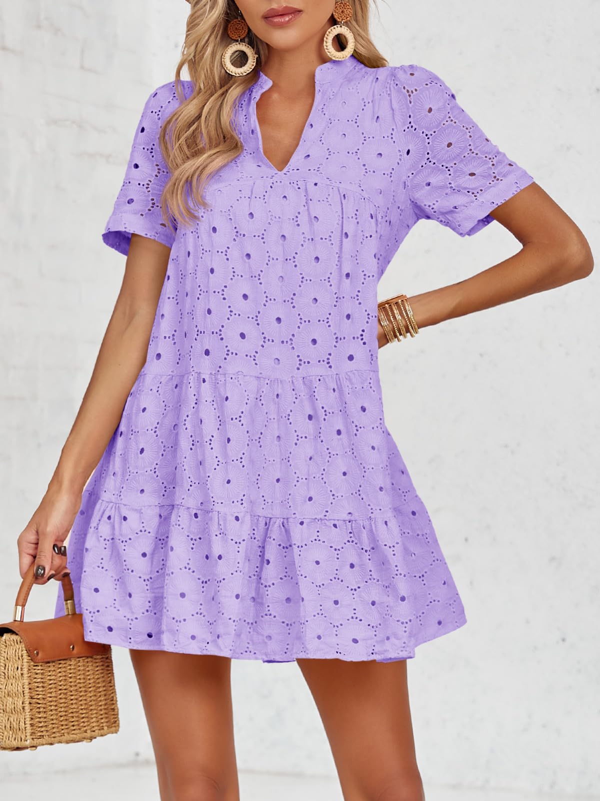 🤩🤩Women’s Lace Dresses Eyelet Casual Flowy Babydoll Swing