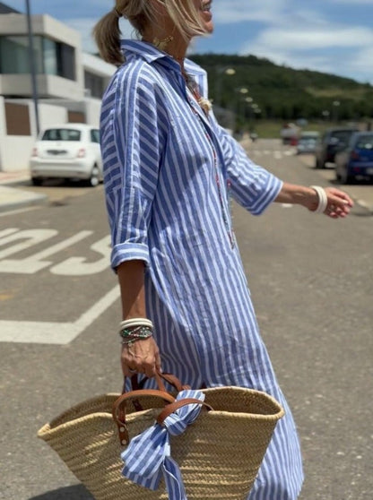 🤩🤩Classic Striped Lace-Up Shirt Dress