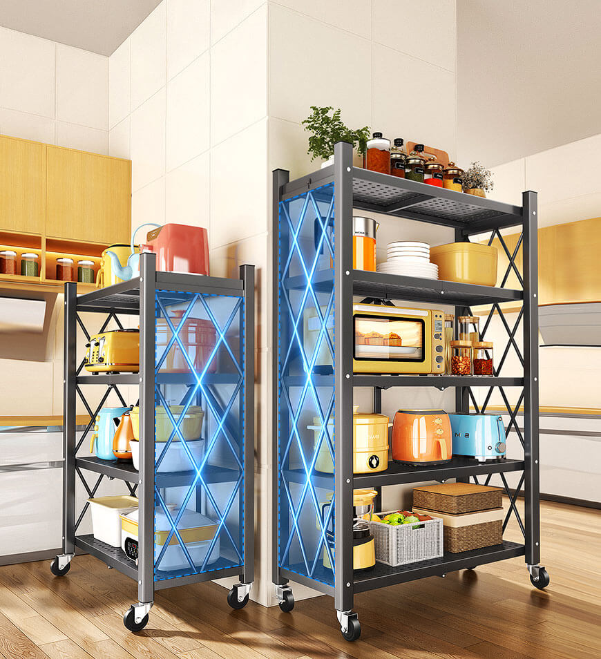 🔥Heavy Duty Foldable Metal Organizer Shelves with Wheels Great for Garage Kitchen