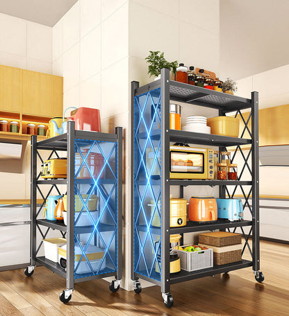 🔥Heavy Duty Foldable Metal Organizer Shelves with Wheels Great for Garage Kitchen